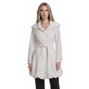 Samuel Dong White Bubble Trench Coat Women's Size Small Belted Wide Collar